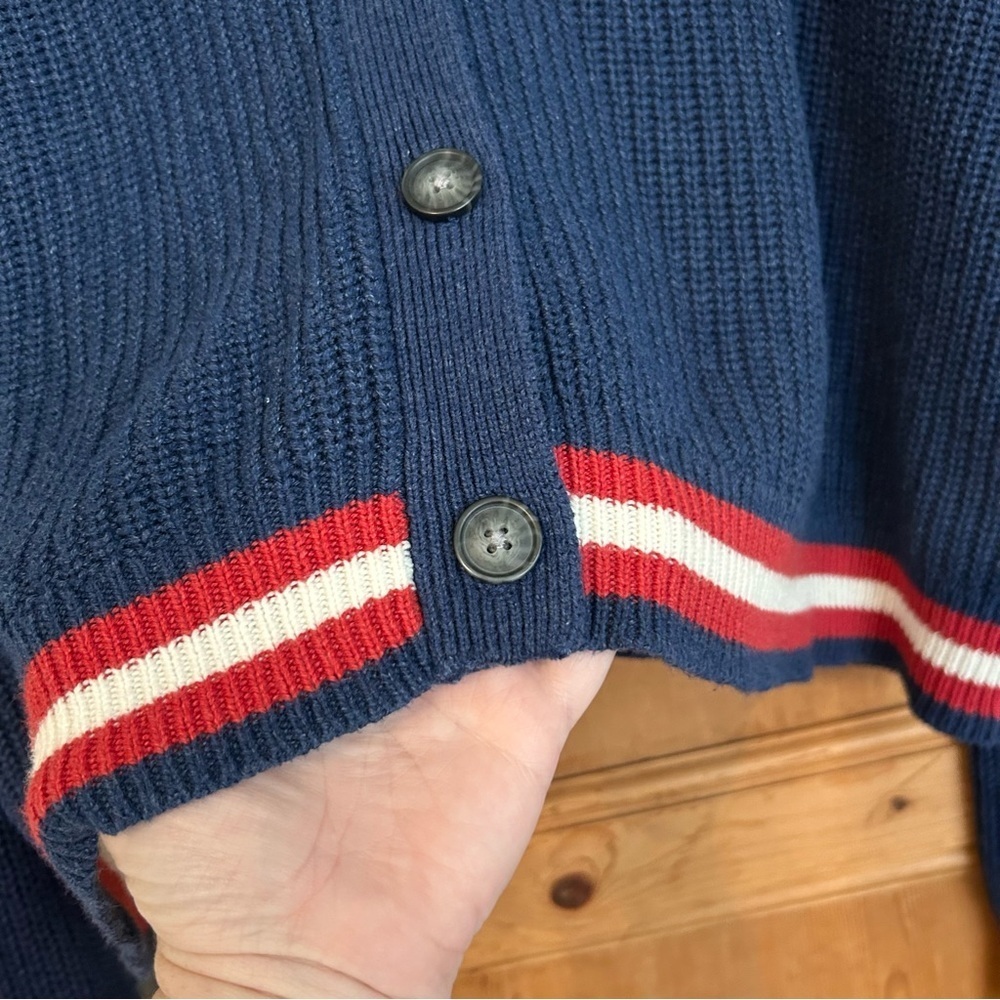 American Eagle Outfitters Women’s Navy Varsity Cardigan Cropped Sz L - Picture 4 of 6